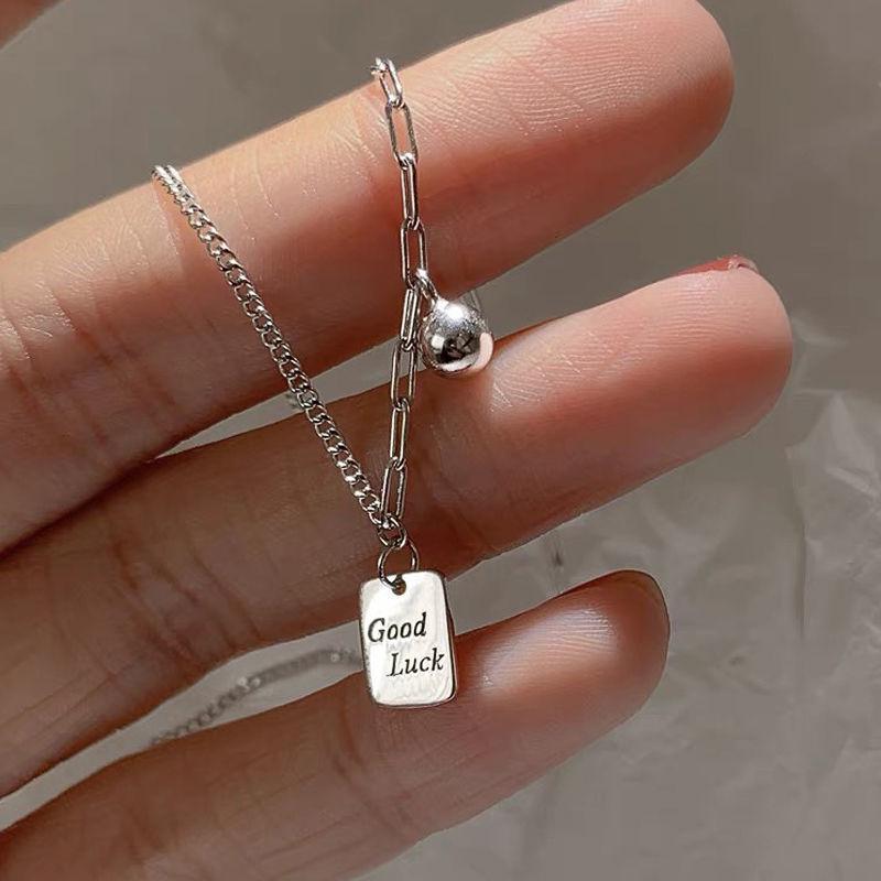 925 Sterling Silver Lucky Square Necklace - Trendy High-End Clavicle Chain Pendant for Women
