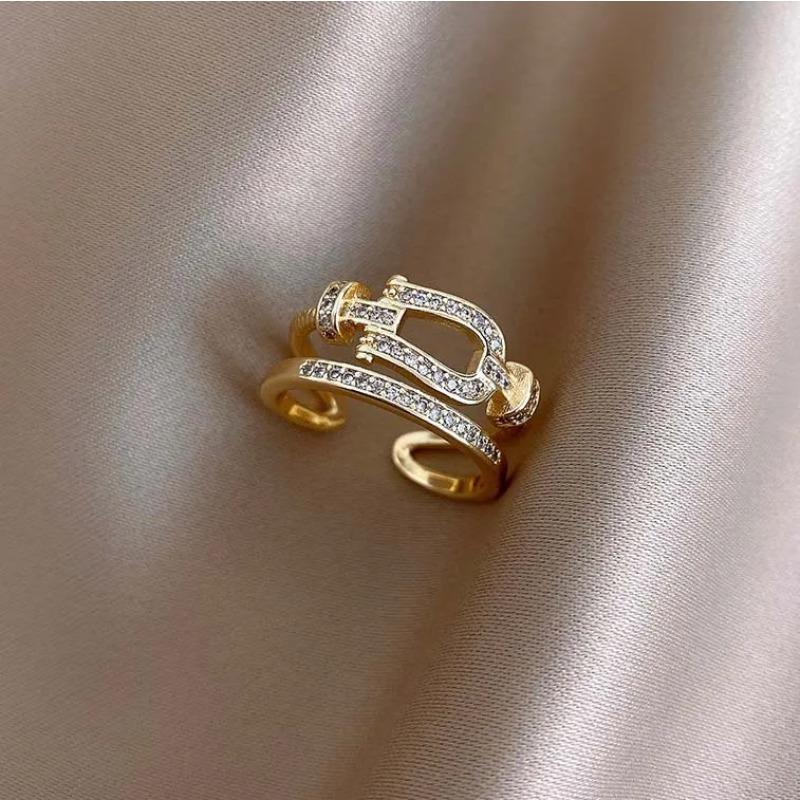 Korean Style Double Layer Ring Women's Ins Trendy Internet Popular Fashion Design Rings Shiny Zircon Elegant Female Jewelry