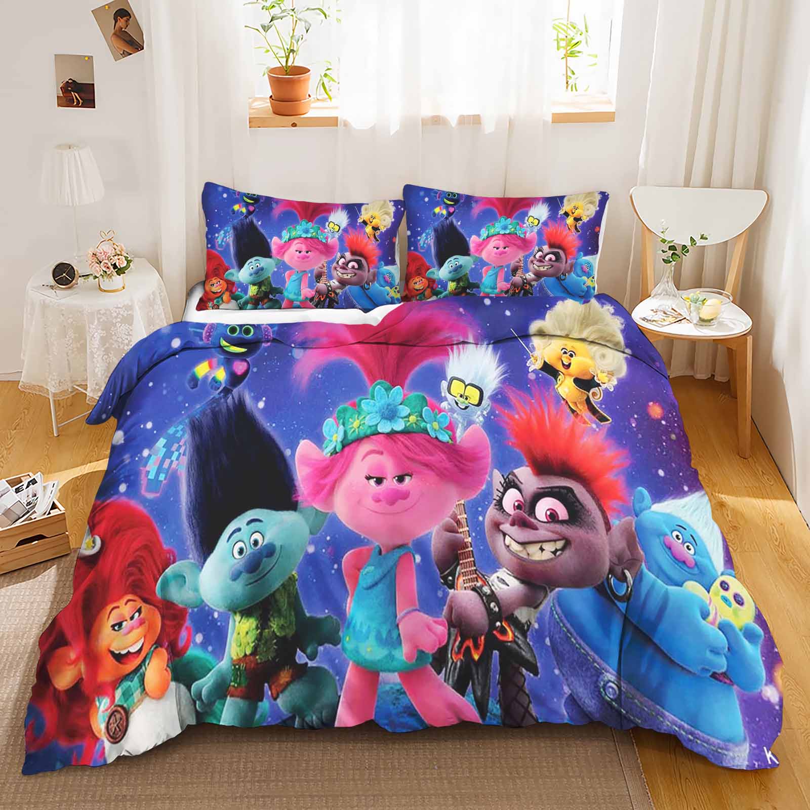 

Trolls Printed Polyester Children 3D Children S King Size Bedding Duvet Cover Set Cute Printed Cartoon Quilt Cover Home EU Single(135*200cm)3pcs
