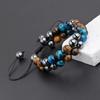 8MM Blue Tiger Eye & Black Magnet Double-Layer Woven Beaded Bracelet for Men - Natural Stone Yoga Jewelry