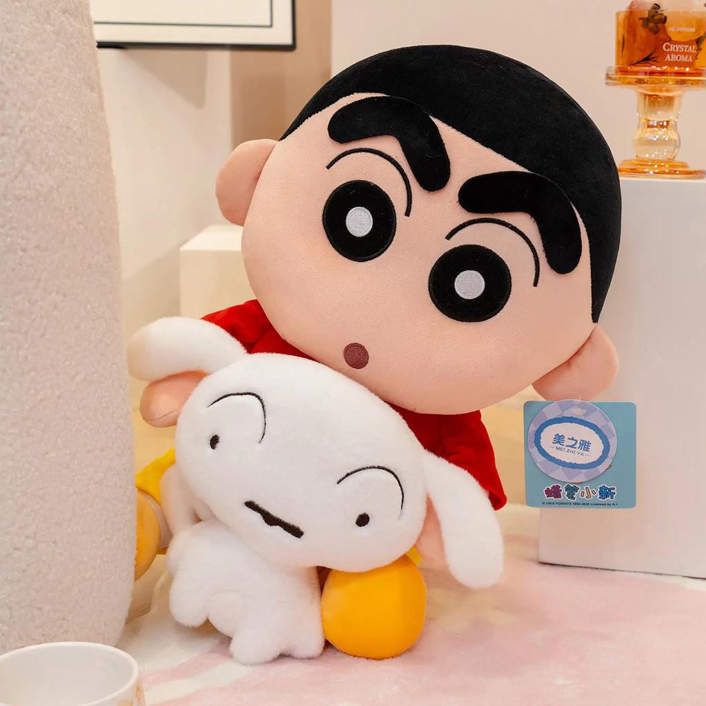 With Tag Cute Crayon Shin-chan Hold Shiro Plushies Cartoon Anime Sleeping Doll Soft Cuddly Pillow Birthday Gifts Girl