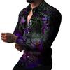 Men Plus Size Floral Print Long Sleeve Turn Down Collar Casual Shirt