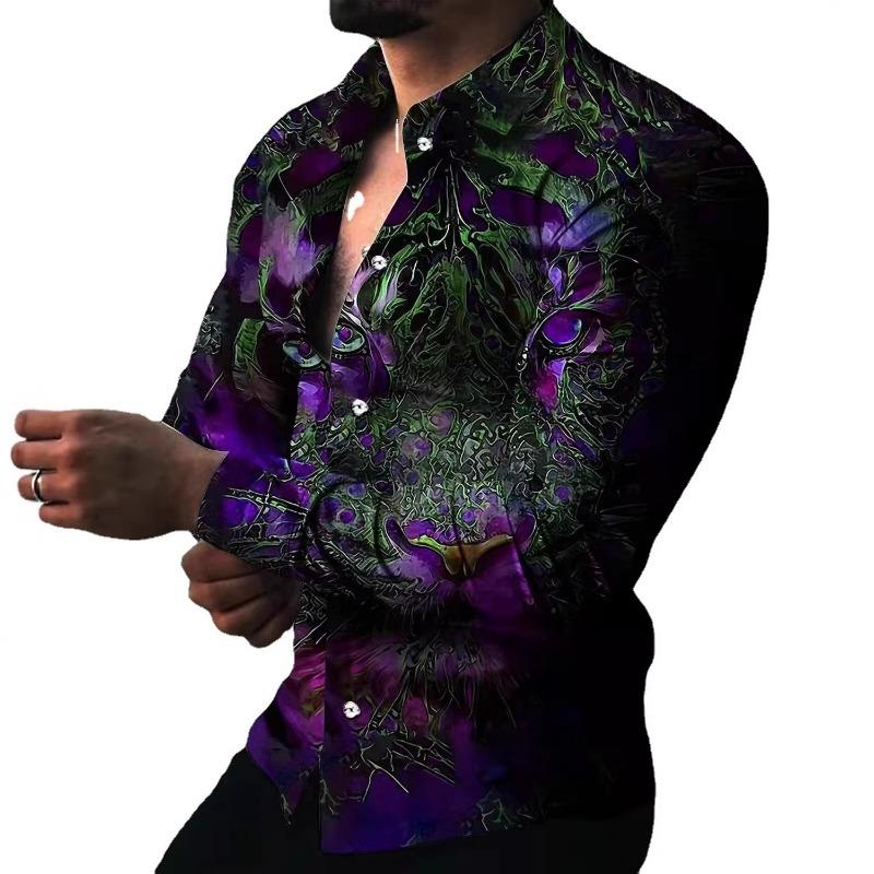 Men Plus Size Floral Print Long Sleeve Turn Down Collar Casual Shirt
