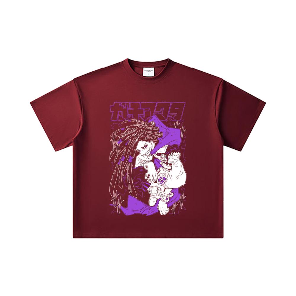 

260 GSM Double Yarn 32 Count 100% Cotton Gachiakuta V4 Jabber Print Unisex Heavy Cotton T Shirt 2XL вина червоного кольору