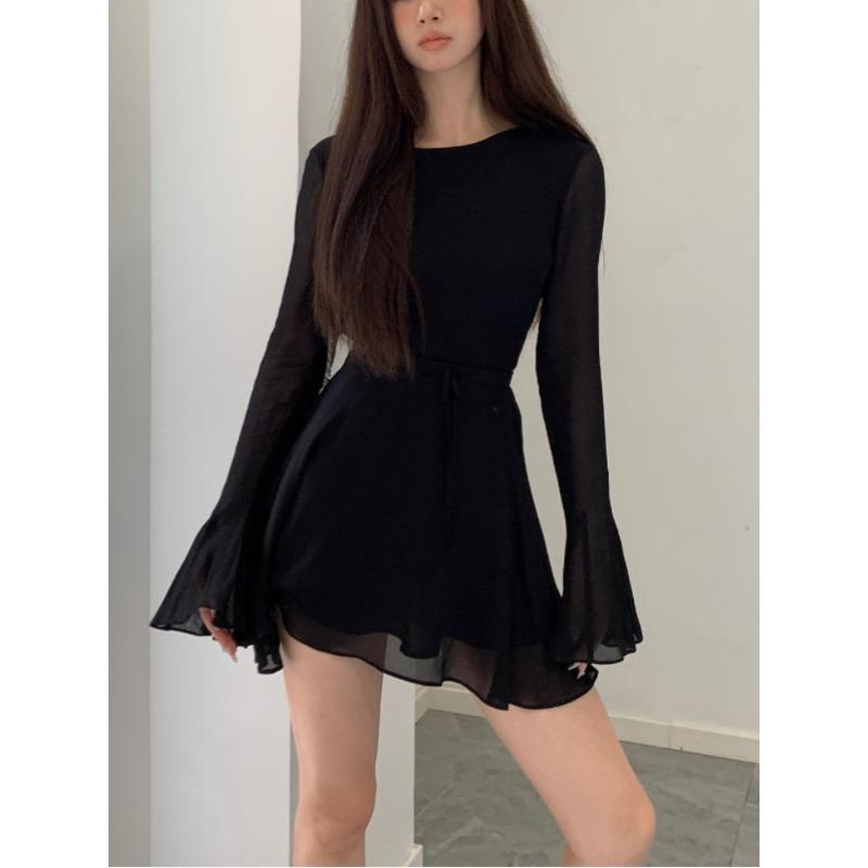 

Облегающее черное мини-платье Y2k, женское элегантное тонкое сексуальное вечернее платье, офисное женское платье с открытой спиной, корейская мода 2023, осенний шик