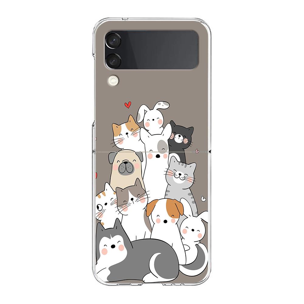 

Phone Cover For Samsung Galaxy Z Flip 6 5 4 Case Transparent For Samsung Z Flip 3 Hard PC Foldable Shell Cute Cat Dog High Five Samsung Z Flip