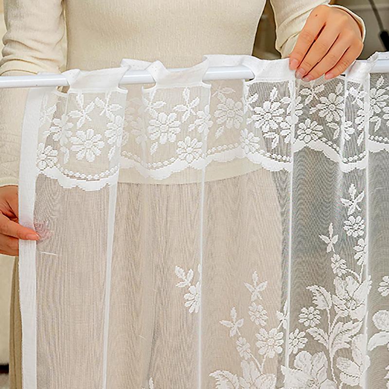 1 buc. Perdele Scurte Transparente cu Broderie din Dantelă, Top cu Buzunar pentru Galerie, Draperii de Fereastră, Gaze Triunghiulare, Decor Acasă, Stil Rustic, Flori Jacquard