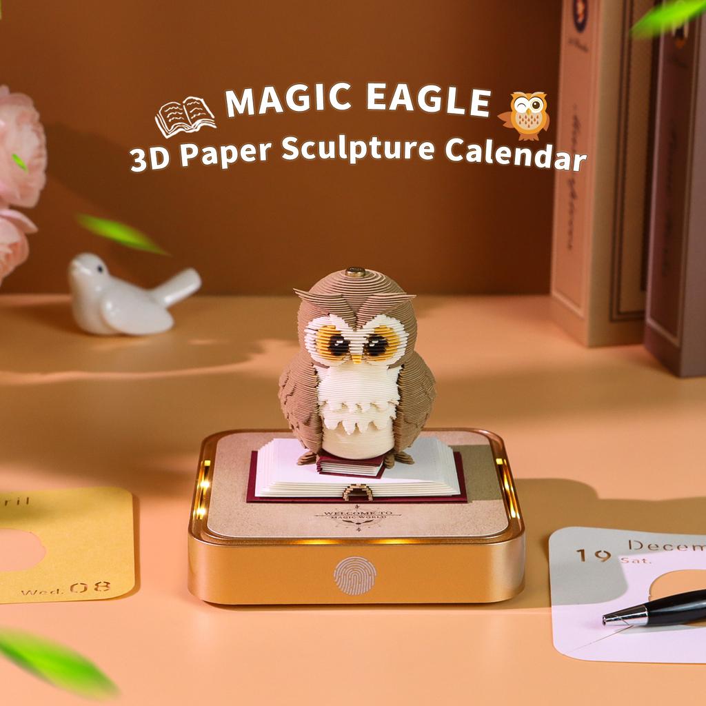 Owl Magic Book Paper Model Collectible Fantasy Layered Desk Display Art Desktop Cute Ornaments Home Decoration Creative Gifts