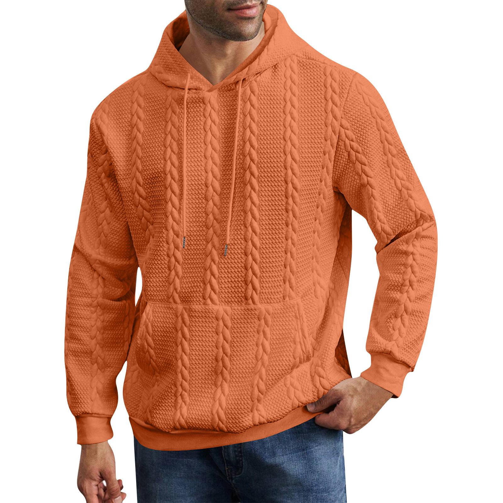 

Мужская мода однотонный вязаный свитер с капюшоном и завязками с длинными рукавами XXXL оранжевый