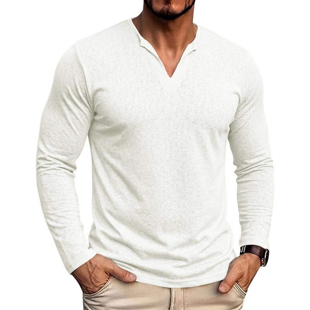 Men's Long Sleeve V-Neck Shirt Casual Base Layer Top for Everyday Wear