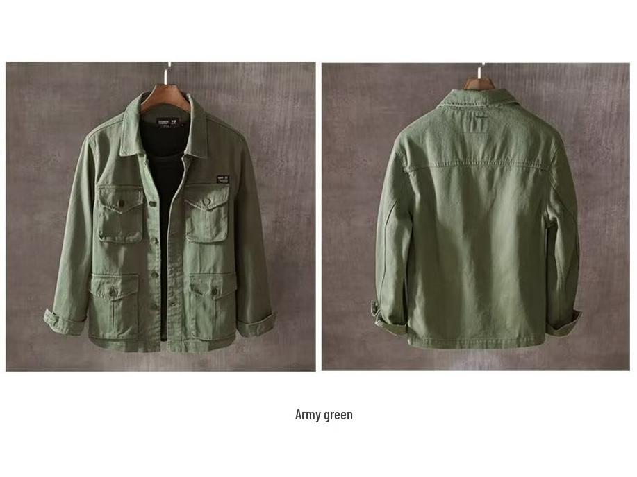 Herren Locker Geschnittene Freizeitjacke mit mehreren Taschen - Einfarbig, Japanischer Stil, Frühling/Herbst.