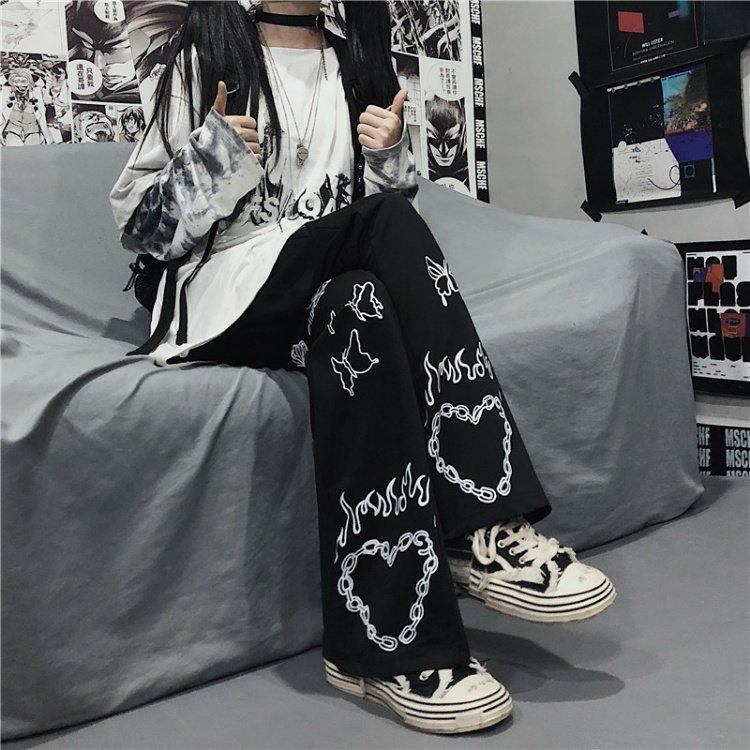 Streetwear Gothic Oversize Breite Bein Hosen Frau Casual Hip-hop Y2k Harajuku Femme Pantalon Vintage Dunkle Hosen Ästhetischen 2022