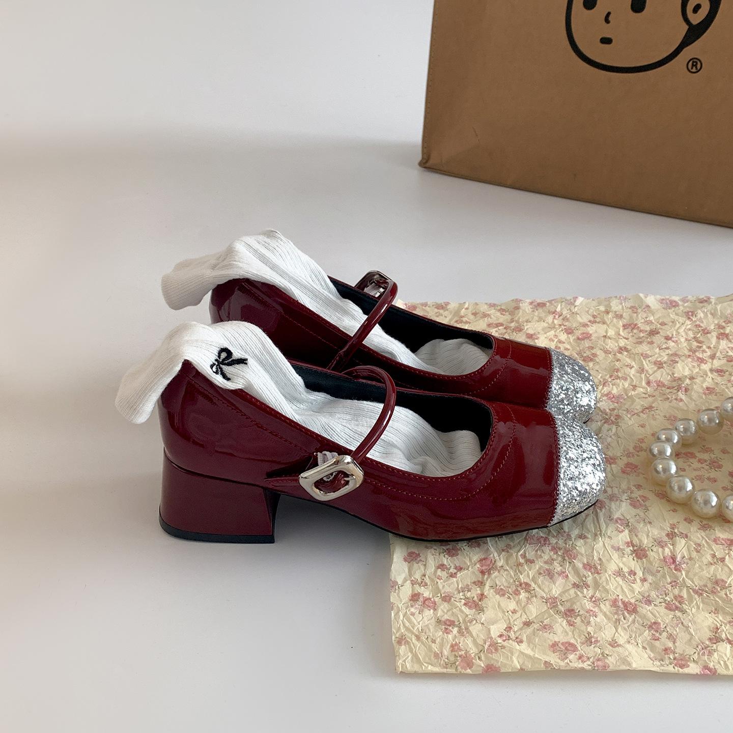 

Queen Fan White Retro French Light Mouth Coarse Heel Single Shoes Women s Summer 2025 New Dress Mary Jane Shoes 40 бордовый