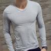 Men Shirt Solid Color Pullover Casual V Neck Long Sleeve Slim Autumn Base Shirt for Daily Wear