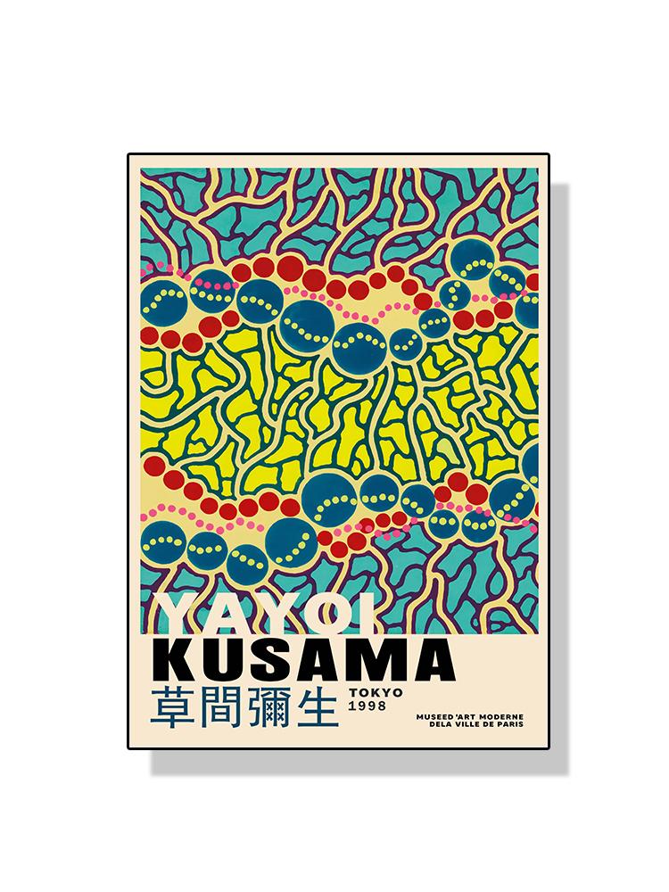 

Художня виставка Yayoi Kusama Гарбузові квіти Плакат Абстрактний живопис на полотні Японія Ретро Настінне зображення для сучасного декору вітальні 21x30cm No Frame