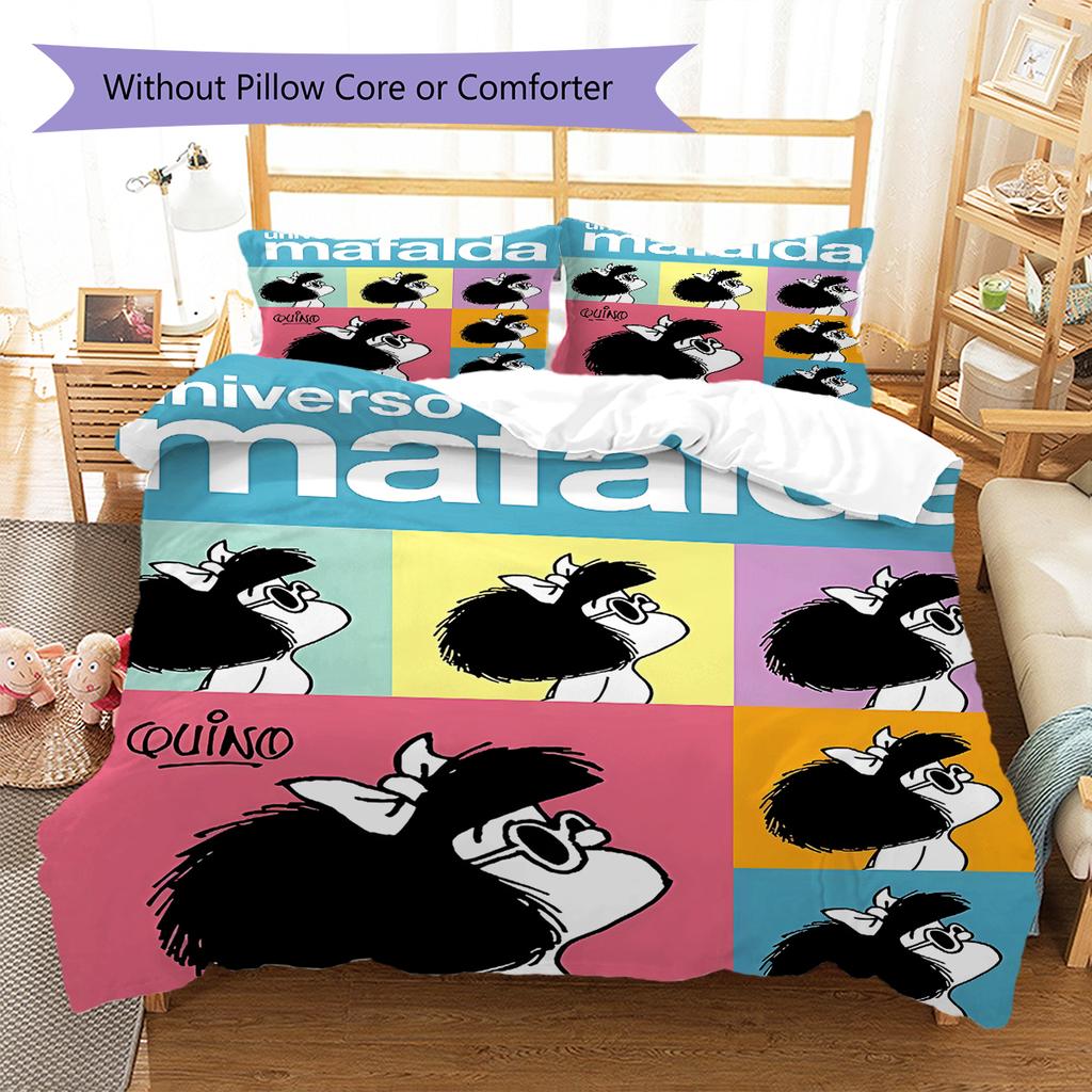 Mafalda Pattern Bedding,Quilt Set Quilt Cover Pillowcase Home Birthday Gift (1 * Duvet Cover + 2 * Pillowcase, Without Core)