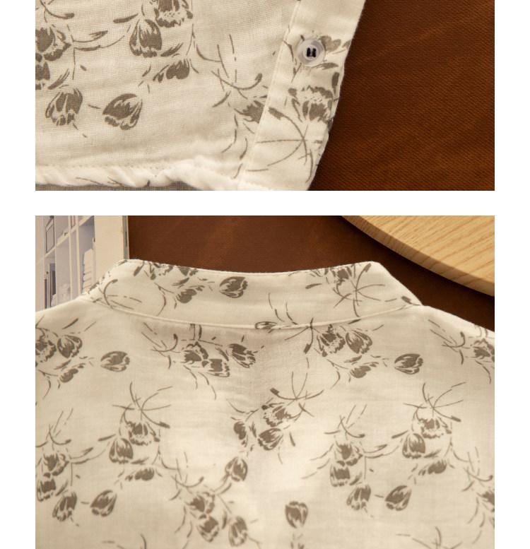 Chemise en Coton et Lin à Manches Longues et Décolleté en V Florale Gorge d'Hiver – Style Printanier Élégant pour Femme