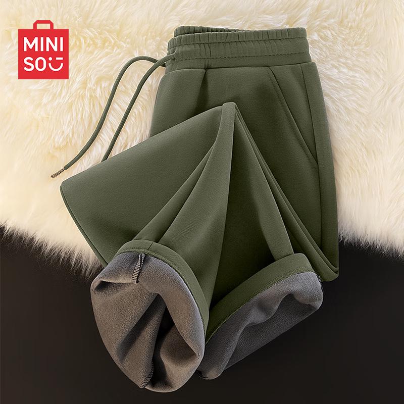 

MINISO Men s Fleece-Lined Drawstring Straight-Leg Pants M