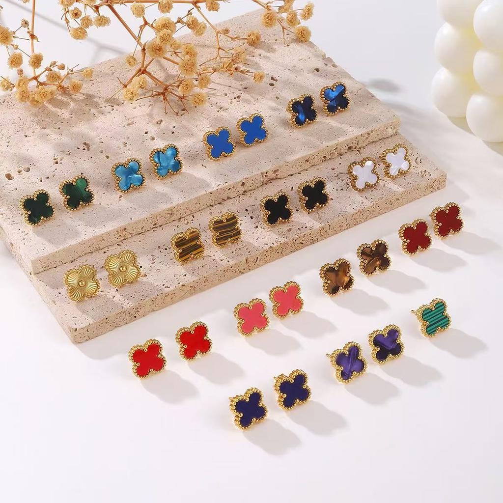 13MM titanium steel non fading clover earrings, high-grade titanium steel 18k earring accessories