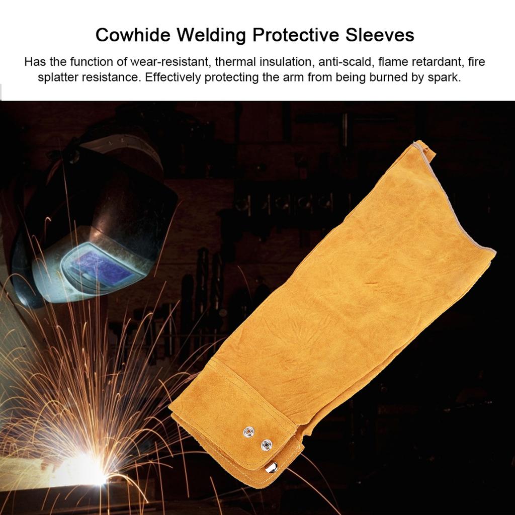 Pair Heat Resistant Welding Sleeve Spark Resistant Protective Cowhide Sleeves for Welder