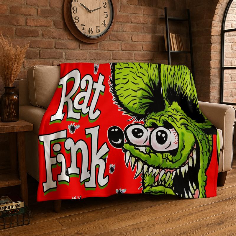 3D Rat Fink Cartoon Racing Car Moto Sign Flannel Blanket Soft Warm Throw Blanket for Bedroom Living Room Bed Travel Picnic Gift