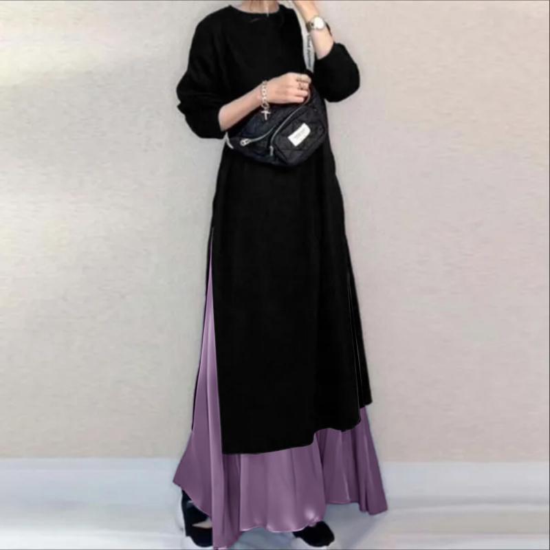 ZANZEA Women Casual Round Neck Long Sleeve Patchwork Long Dress