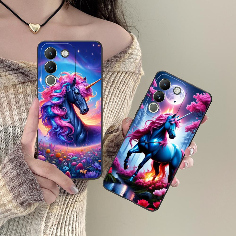 Fantazijos vienaragio mobiliojo telefono dėklas skirtas VIVO V60 V50 V40 V30 V29 V27 V25 V23 Pro Lite 5G Spalvingas spausdintas dangtelis Išmanusis telefonas Prabangus