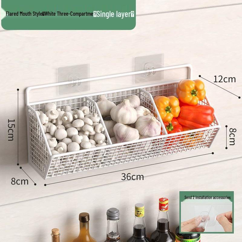 Wall-Mounted Spice Rack & Vegetables Basket with Onion, Ginger, Garlic Storage
