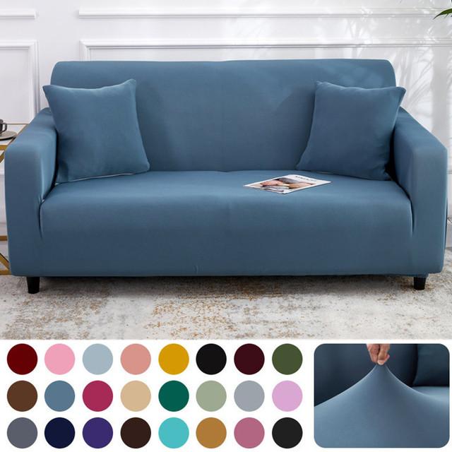 Solid Color Sofa Cover Stretch Milk Silk Fabric Couch Covers For Living Room Sectional Corner Sofa Slipcovers Chair Protector