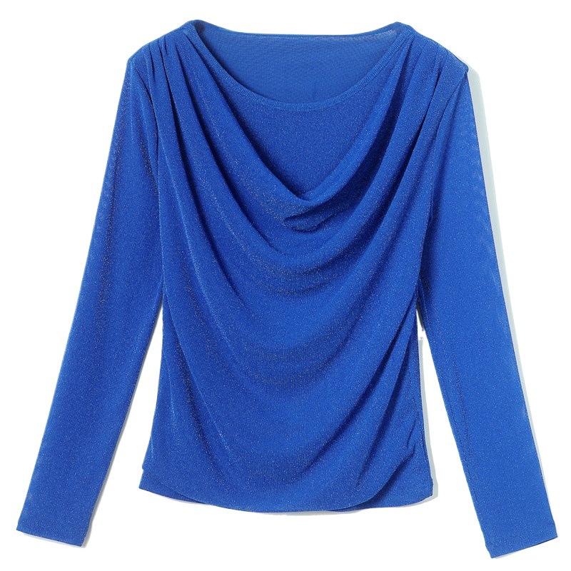 Round Neck Bright Silk Long Sleeve Pullover T-shirt for Women In Autumn New Style Celebrity Top Fashionable Base Shirt