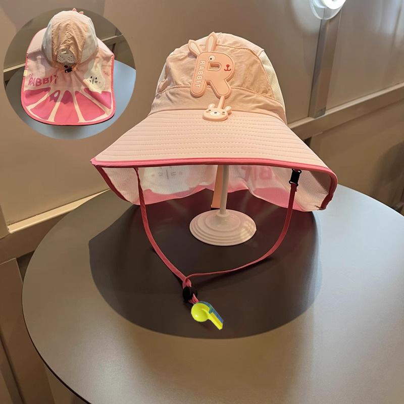 Cartoon Children'S Sunscreen Hat Beach Hat Uv Protection Summer Thin Breathable Large Brim Fisherman Hat With Windproof Rope