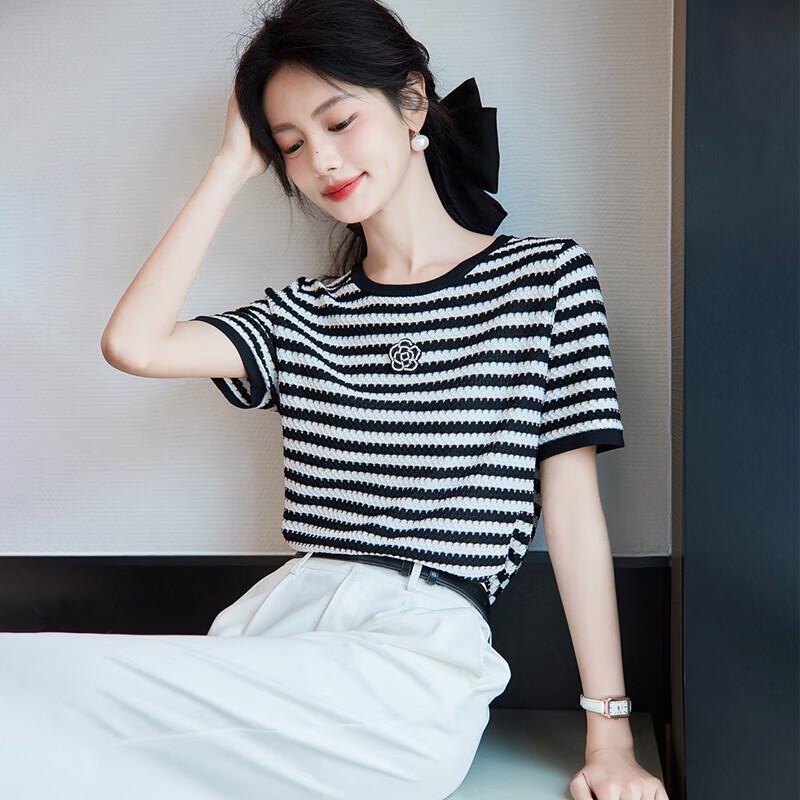 Demana Ice Silk Striped Knit T-Shirt XL