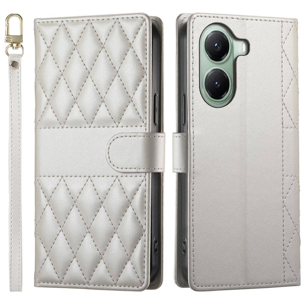 For Xiaomi Poco X7 Pro 5G/Redmi Turbo 4 5G Case Rhombus Stitching Wallet Stand Leather Phone Cover with Long/Short Strap