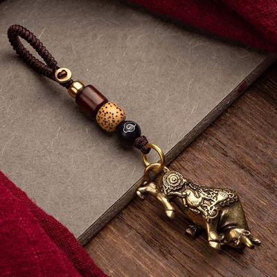 Lucky Rope Animal Brass Zodiac Bull Car Accessories Car Key Chain Keyfob Key Rings Bag Keychain