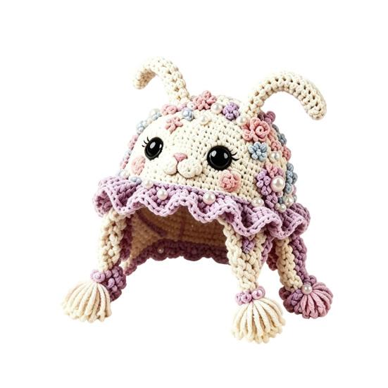 Handmade Yarn Crafts Animal Hood Hat Crochet Kit, DIY Earflap Craft Complete Knitting Materials Cute Crafting Project for Adults Teens, Gift