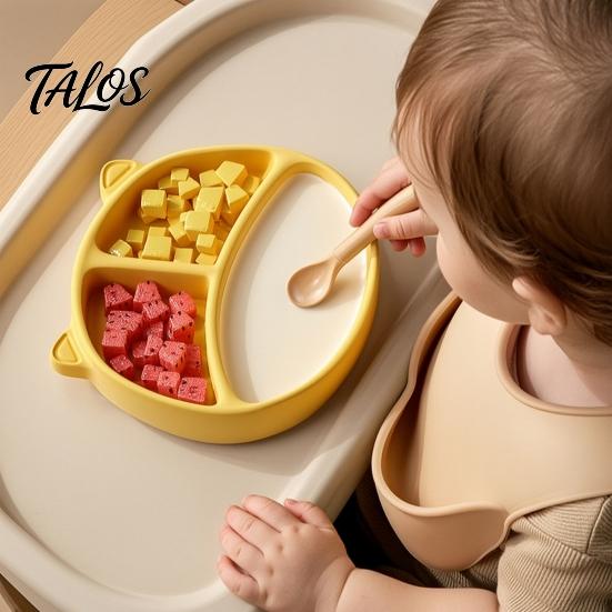 Non Slip Baby Plate Silicone Suction for Toddlers, Cute Bear Shape Unbreakable Divided Travel Feeding Toddlers Bowl, Tray Infants And Kids