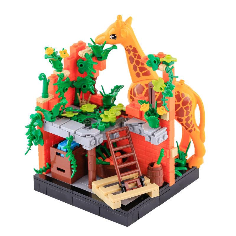 Zoo Giraffe Building Block Figurine Scene Accessories Plant Vegetable Puzzle Assembly Toy