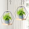 Hanging Flower Pot Shelf Hanging Flower Pots Geometric Hanging Basket Plant Rack With Wooden Base Balcony Living Room Home Decor