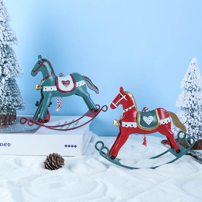 Vintage Iron Christmas Rocking Horse Ornament Creative Desktop Decorative Hanging Pendant Festive Holiday Home Crafts