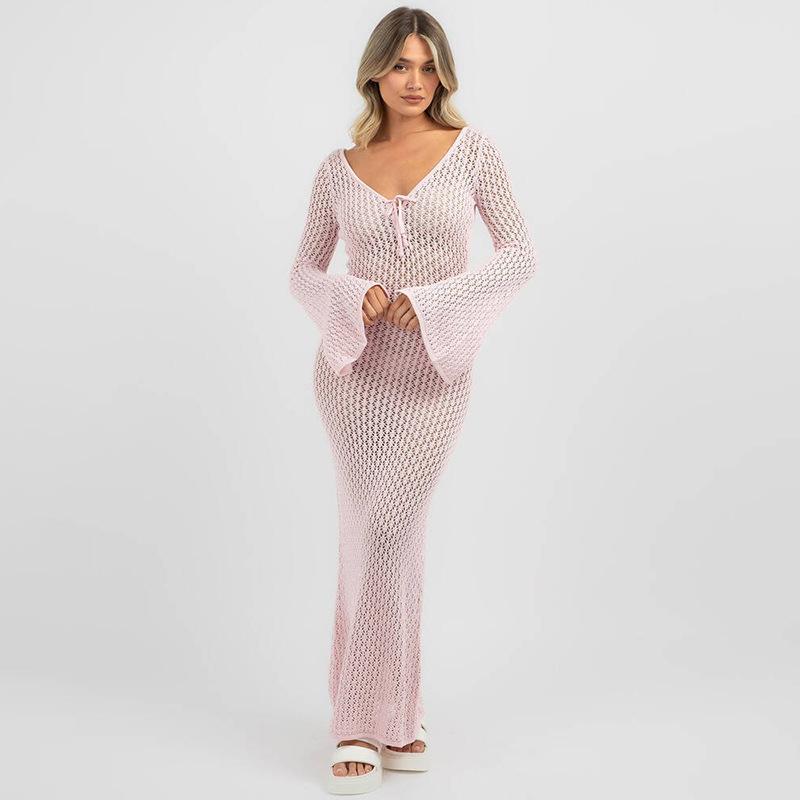 New Summer Beach Skirt for Women Solid Color Sexy Knitted Beach Bikini Women's Dress