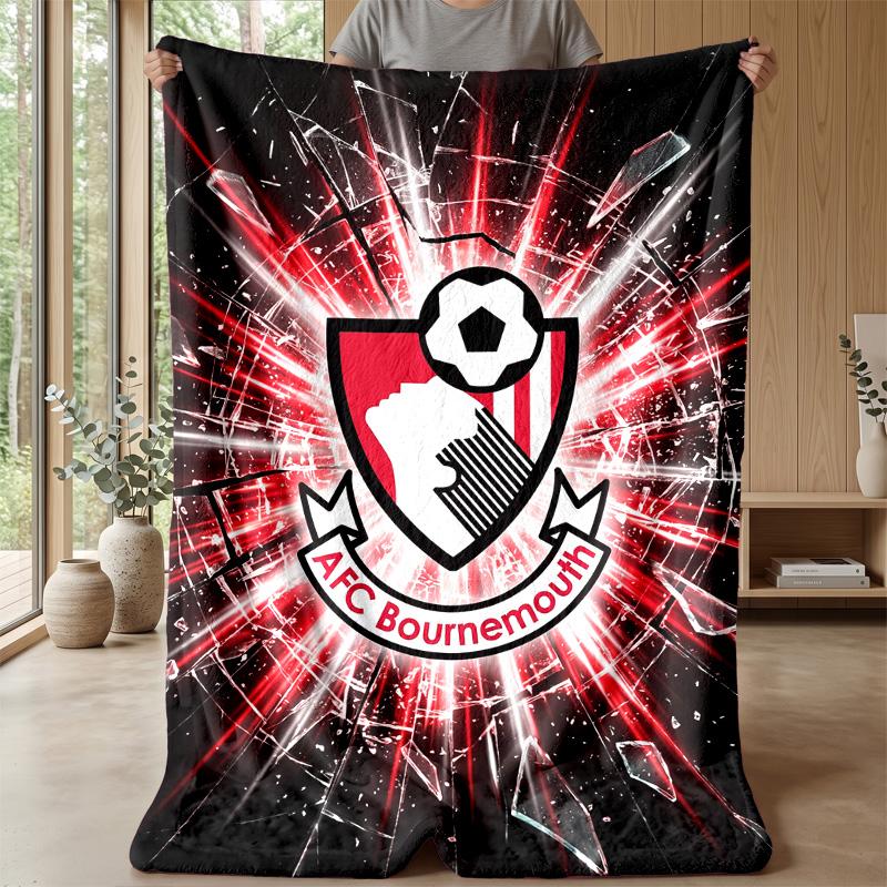 Bournemouth Football Print Flannel Blanket, Soft Warm Lightweight Throw Blanket for Sofa Bed Camping