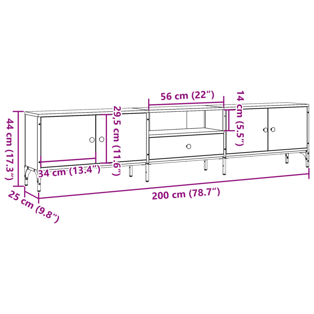 TV Cabinet with Drawer Rustic Wood Look 200 x 25 x 44 cm