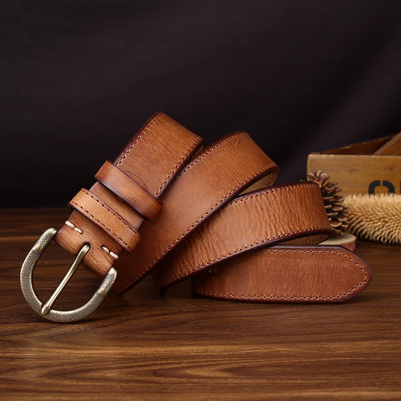 3.8Cm Wide New Retro And Old Matte Belt Men'S Genuine Leather American Pin Buckle First Layer Cowhide Jeans Belt