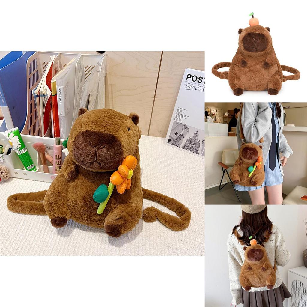 Adorable Capybara Plush Backpack For Kids Featuring Soft Short Plush Fabric