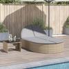 Vidaxl Double Sun Lounger With Cushions, Beige, Poly Rattan