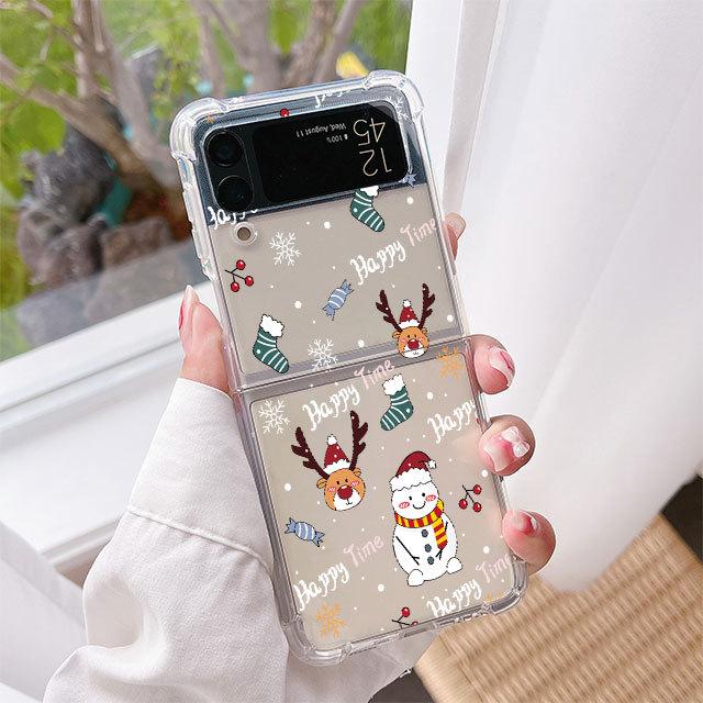 

Роскошный чехол с рождественским рисунком снеговика для Samsung Galaxy Z Flip 3 4 5g Funda Z Flip3, прозрачный жесткий противоударный чехол для телефона Samsung Z Flip 3 5G