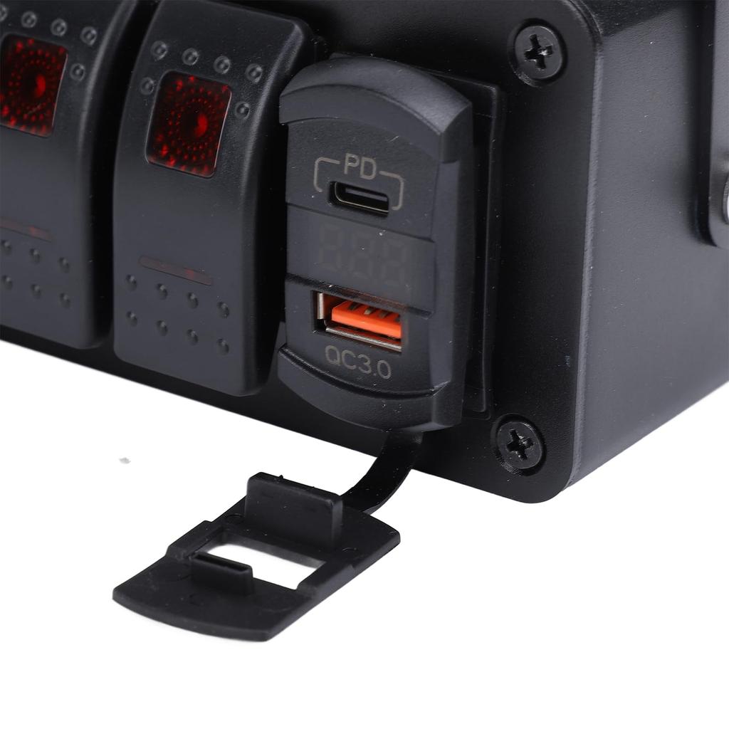 4 Gang Rocker Switch Box, 24V PD Type C and QC 3.0 USB