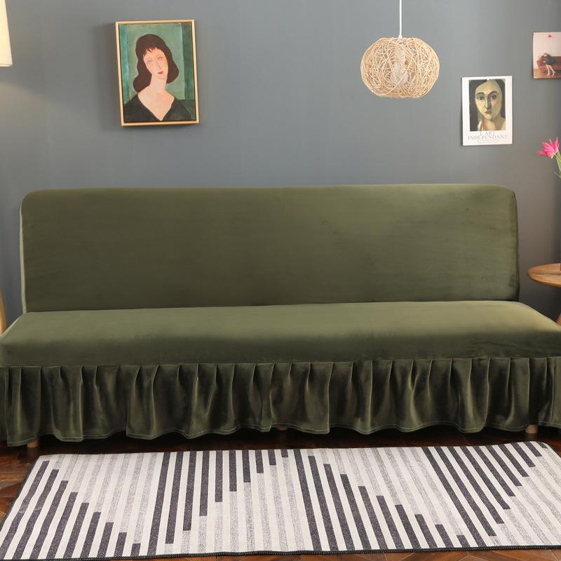 Stretch Velvet Futon Sofa Bed Cover Armless Thick Plush Sofa Cover with Skirt Sofa Slipcover Couch Cover Furniture Protector