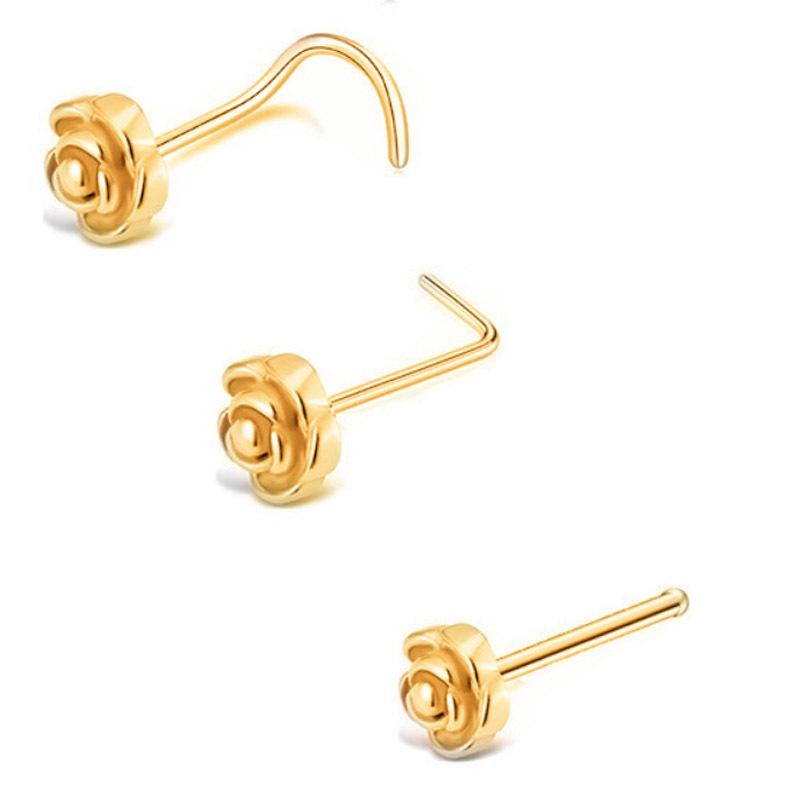 Neue Nasenring-Ohrringe, Rosen-Nasenring, Stabbiegerin, L-förmiger Nasenring, neunte Nasennase, drei-in-eins-Set Nasennagel-Punktion-Schmuck