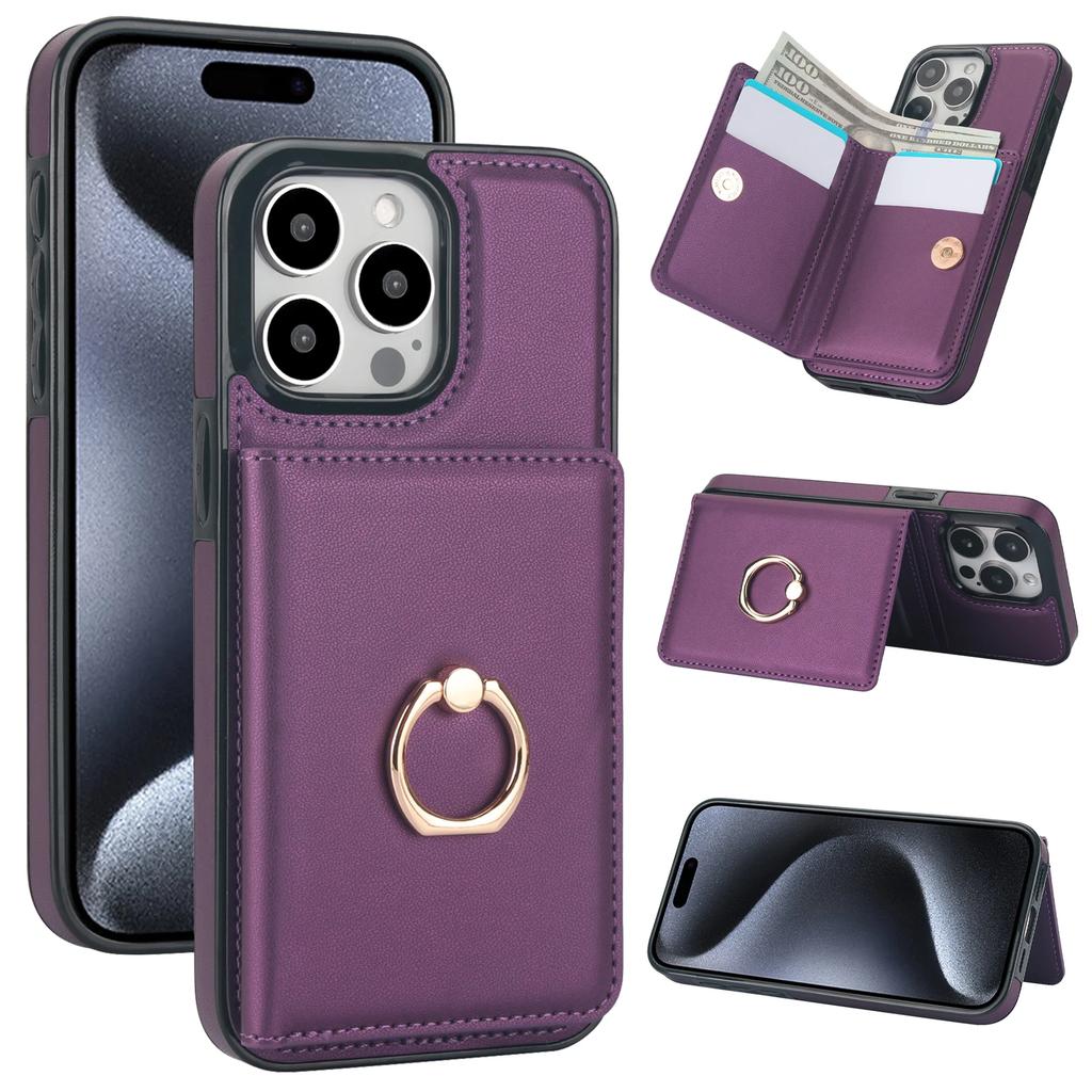 Ring Holder Cards Solt Wallet Leather Case For iPhone 15 Pro Max 14 Plus 13 12 11 XR XS 7 8 SE 2022 RFID Stand Bag Pocket Cover